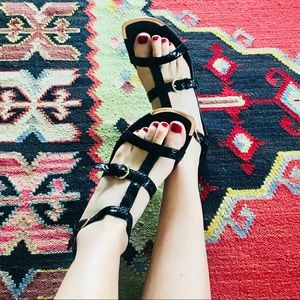 Black wedge heels with gold accent